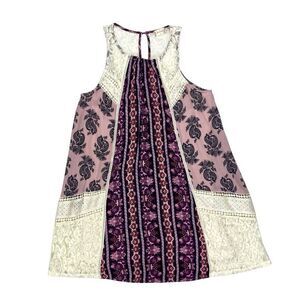 Altar’d State Swing Patchwork Lace Mini Dress S Purple Ivory Paisley Boho Beachy